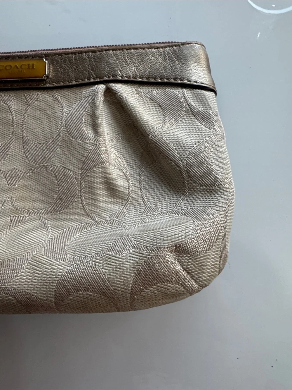Coach Metallic Signature Wristlet in Champagne Gold